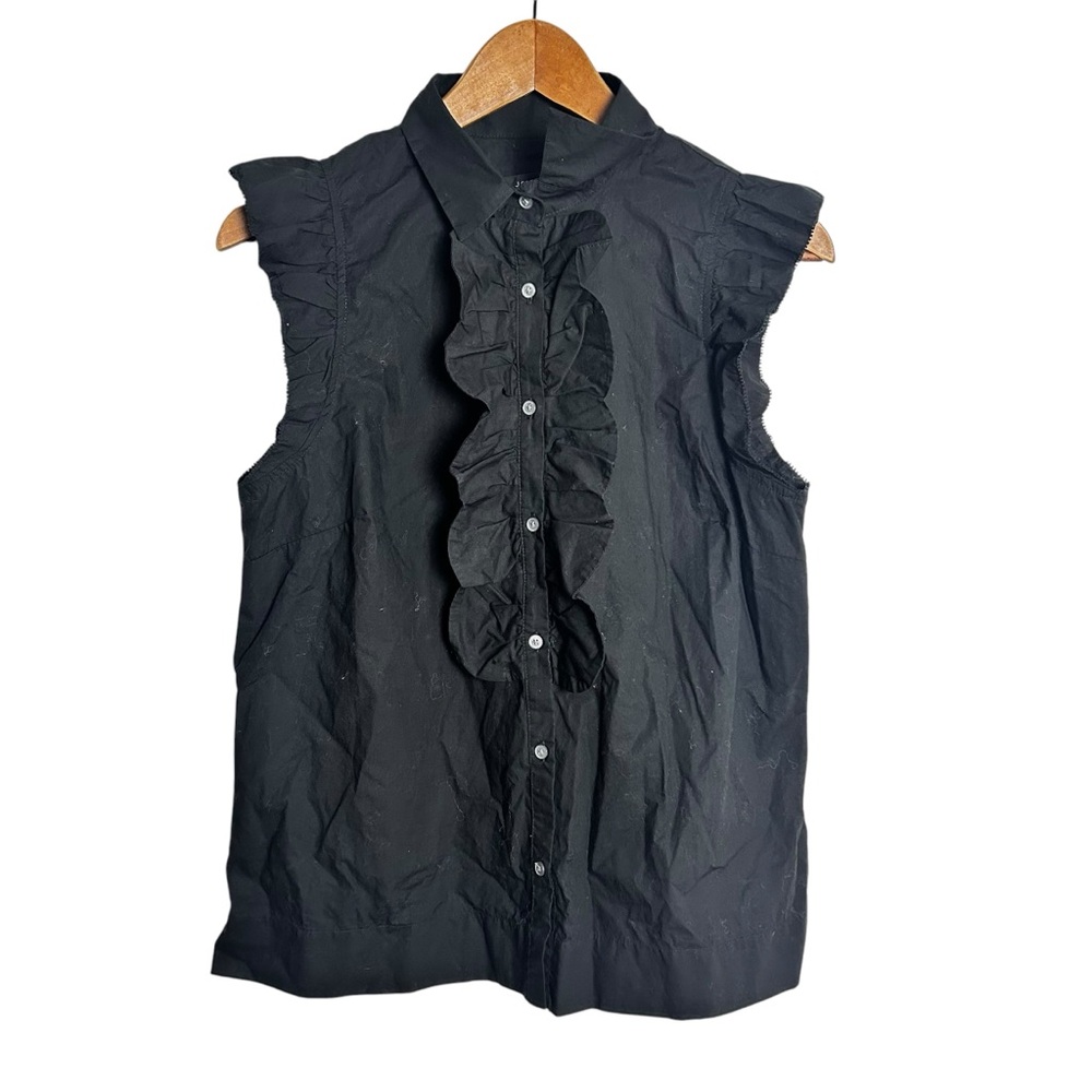 J. Crew NEW! Front Ruffle Cotton Poplin Top in Black SZS
